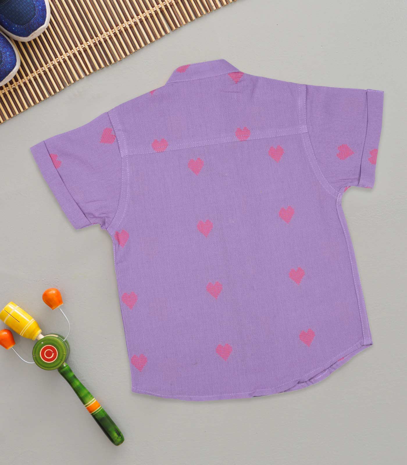 Mandarin Collar Casual Shirt – Purple Heart Print
