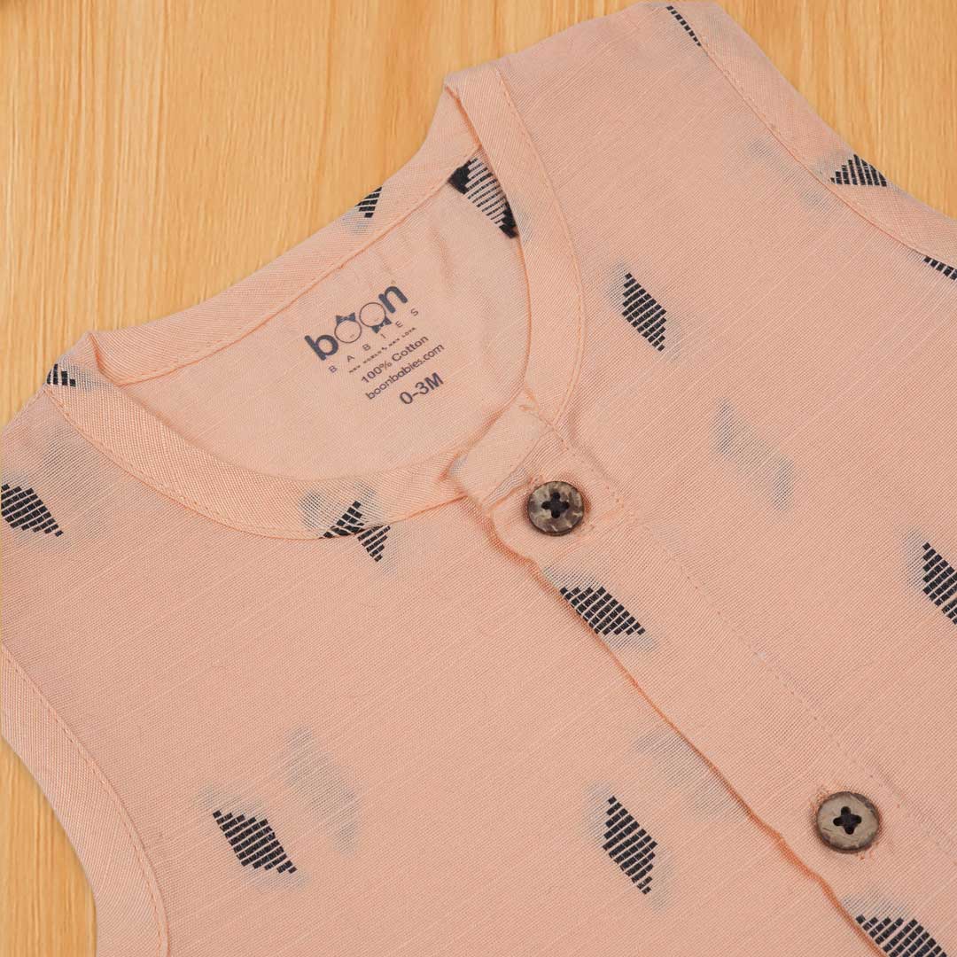 Light Pink Ethnic Jabla with Wooden Buttons – Soft & Breathable