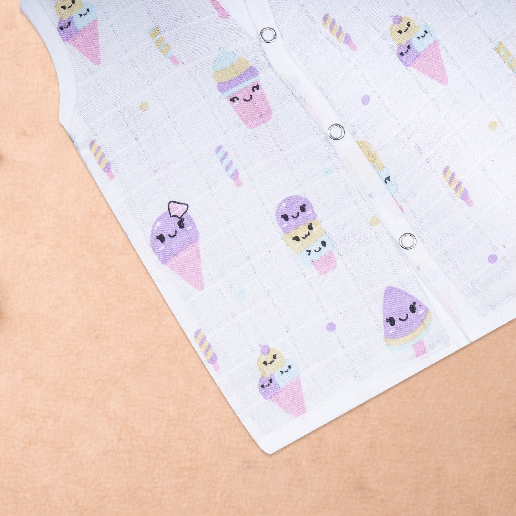 Soft printed sleeveless muslin jabla for babies aged 0-12 months, breathable cotton newborn wear by Boon Babies.