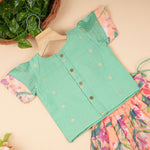 Mint floral ethnic skirt set for girls featuring a matching top and skirt by Boon Babies, with vibrant floral patterns and traditional design.
