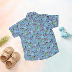 Boy wearing Jaipur Cotton zebra print shirt and shorts set by Boon Babies, featuring a straight collar for summer wear.