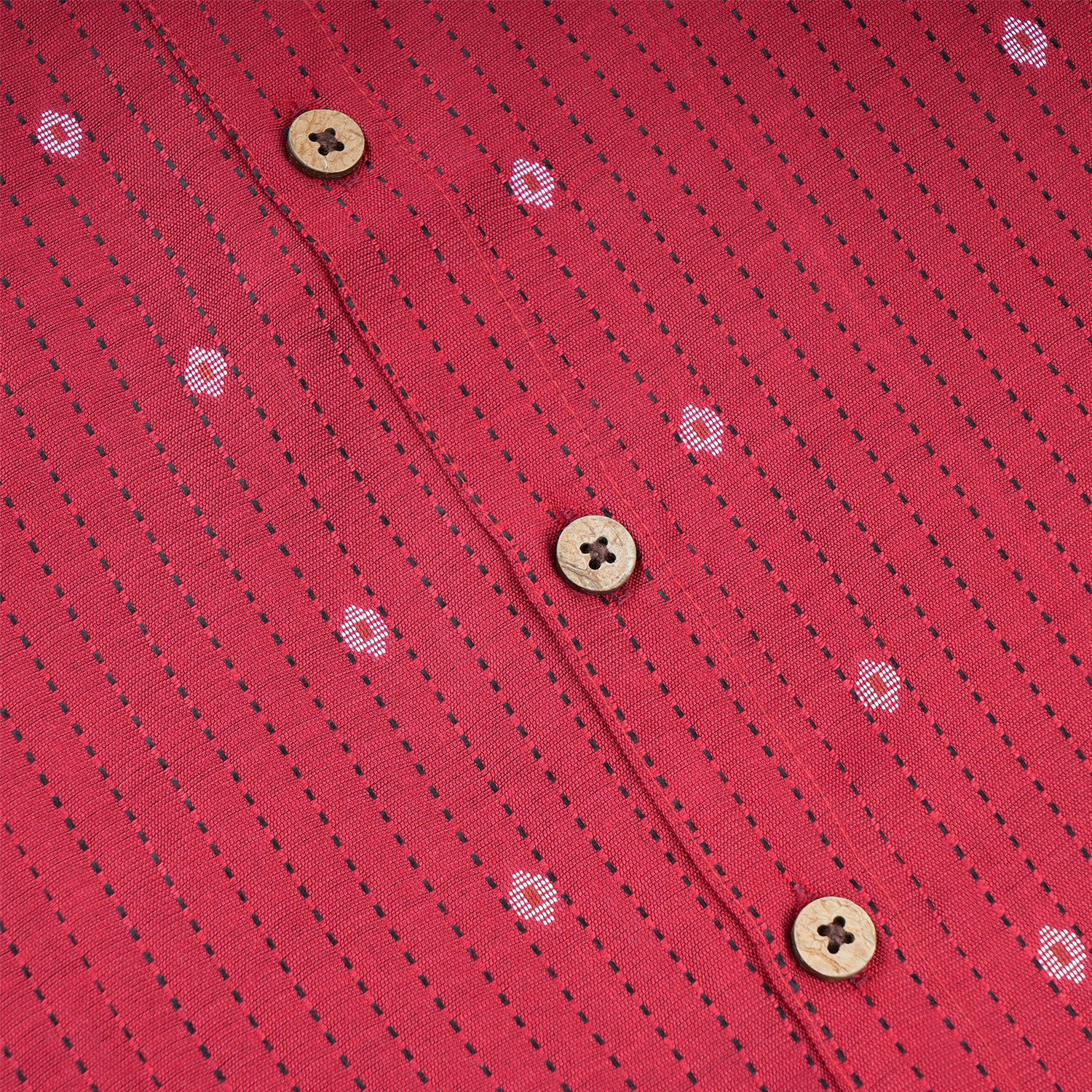 Classic red silk cotton shirt paired with traditional dhoti—ideal for festive and traditional occasions.