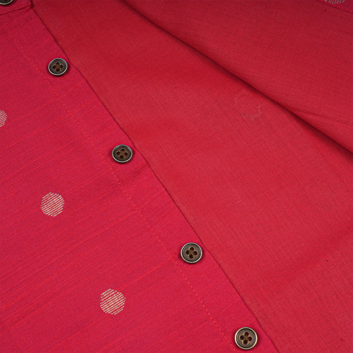 Red raw silk ethnic shirt and dhoti set by Boon Babies, perfect for festive wear, featuring traditional craftsmanship and vibrant color.