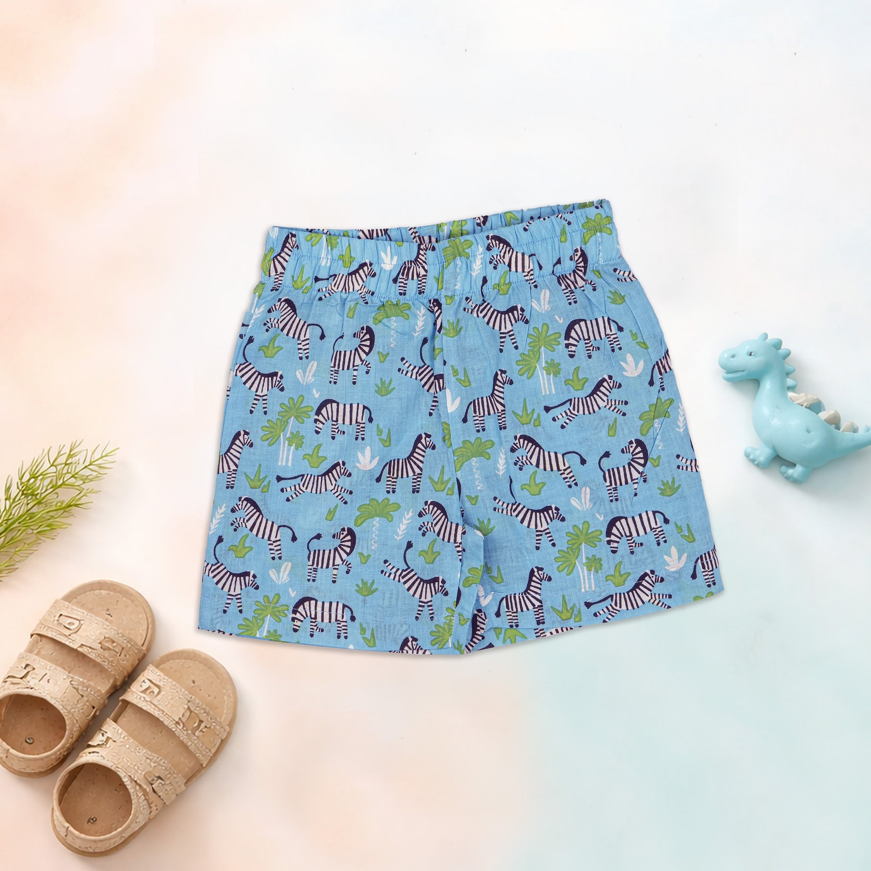 Jaipur Cotton zebra print shirt and shorts set for kids by Boon Babies, featuring a straight collar and summer casual style.
