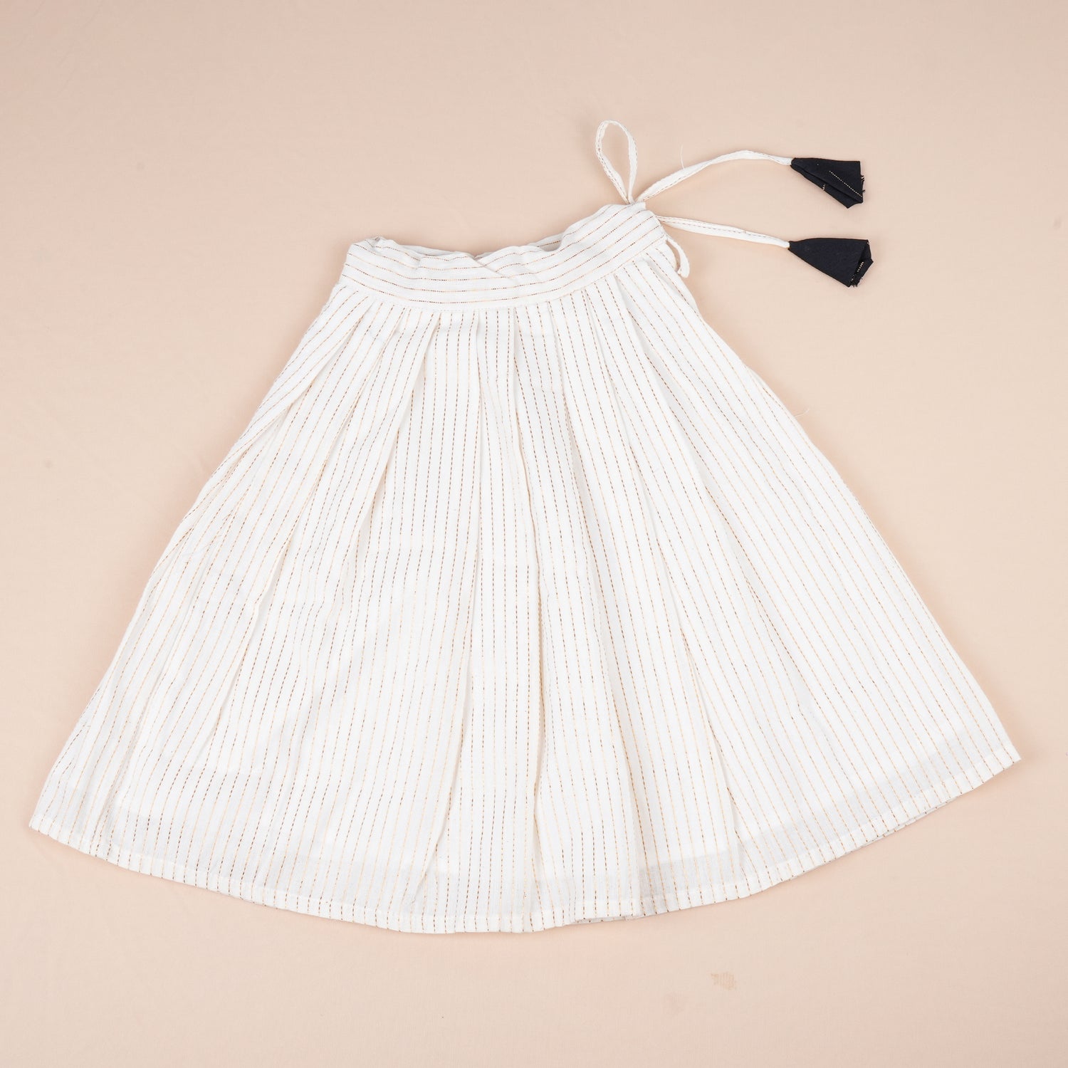 Soft silk ethnic top and skirt set with traditional stripe design, perfect for festive and outdoor wear.