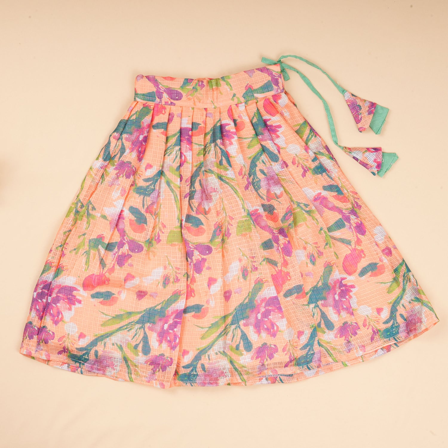 Mint floral ethnic skirt set for girls featuring a matching top and skirt by Boon Babies, perfect for traditional occasions.