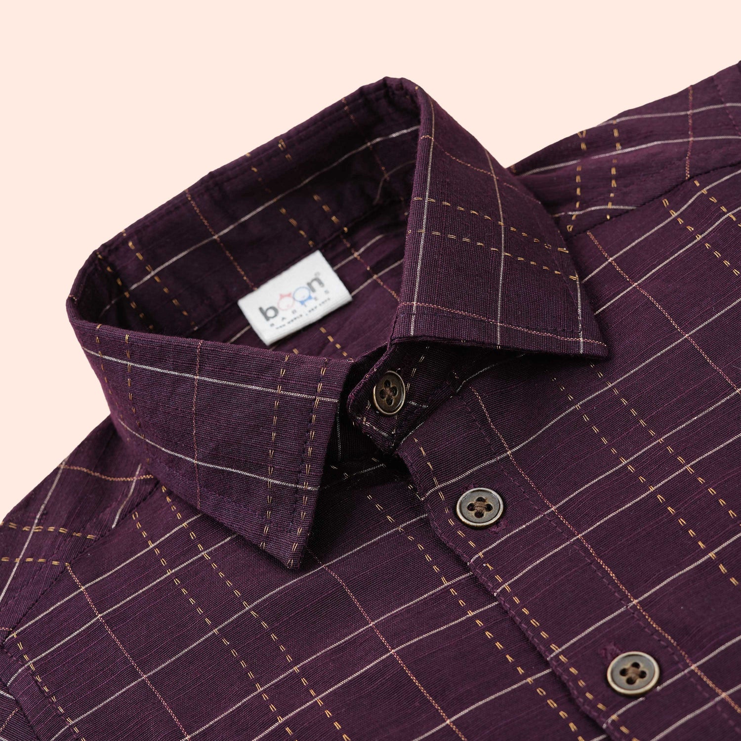 Royal Plum Silk Traditional Check Shirt & Dhoti Set for Boys