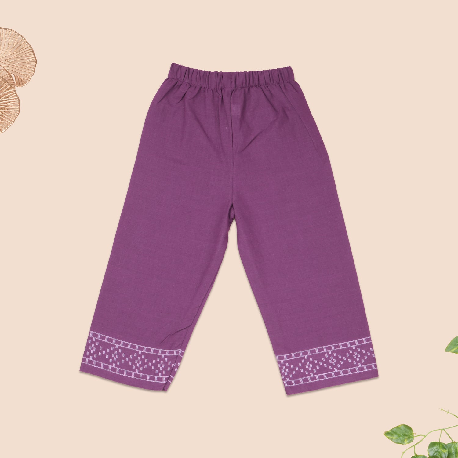 Purple Handloom Cotton Girls Peplum Top & Pant Set (1–6 Years)