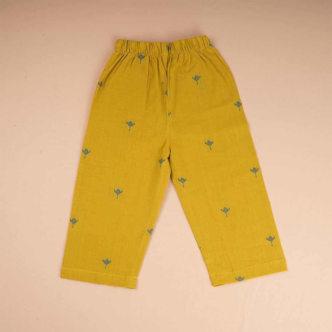 Girls mustard yellow sleeveless top and pant co-ord set by Boon Babies, featuring a stylish, comfortable design for girls.