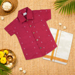 Elegant handloom silk cotton shirt with optional dhoti set for boys—perfect for festive and traditional occasions.