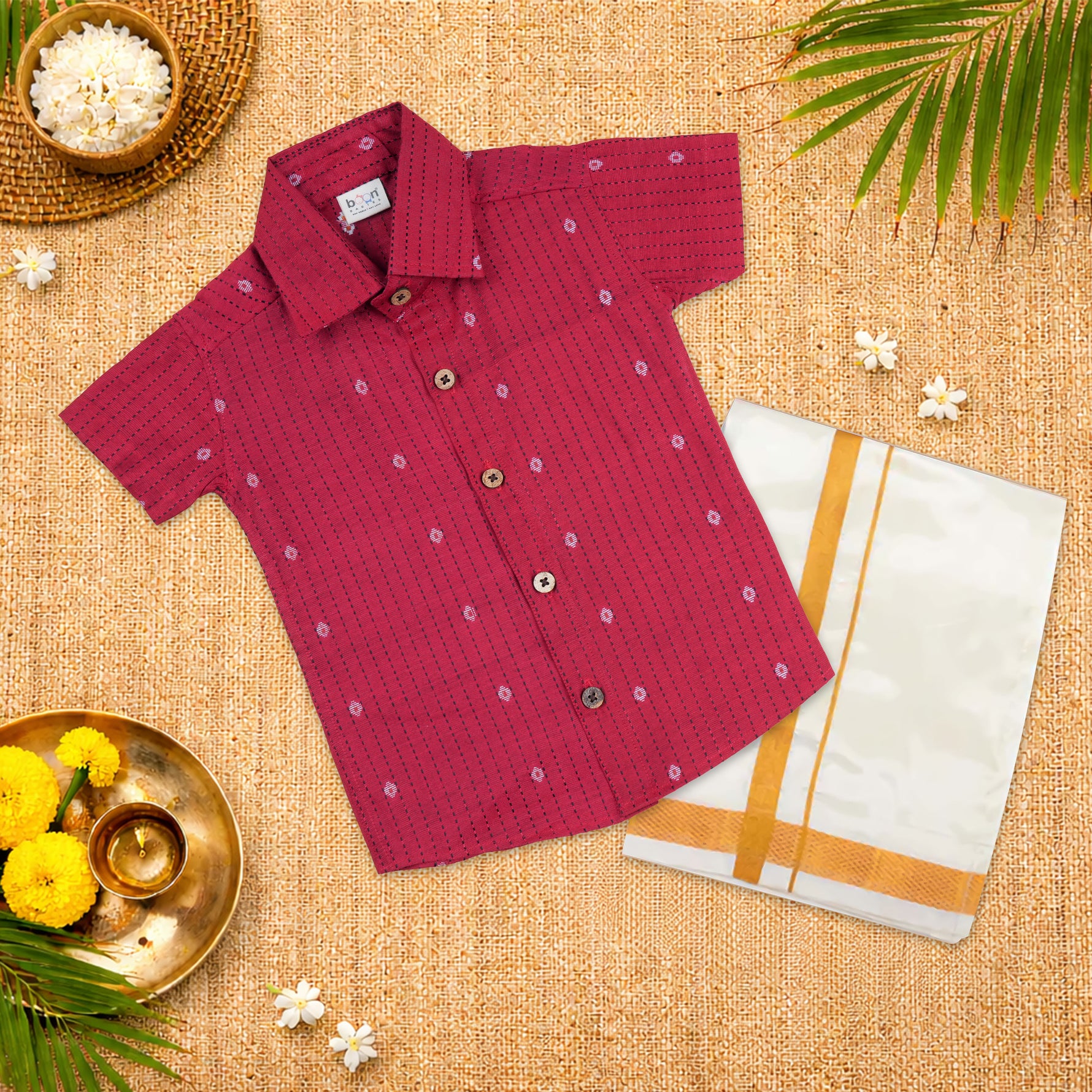 Elegant handloom silk cotton shirt with optional dhoti set for boys—perfect for festive and traditional occasions.