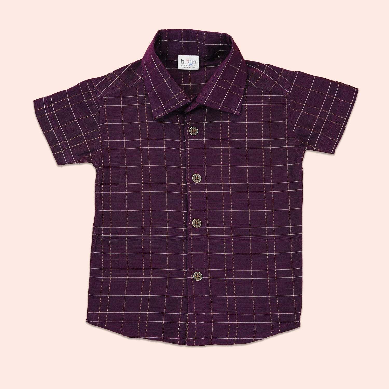 Royal Plum Silk Traditional Check Shirt & Dhoti Set for Boys