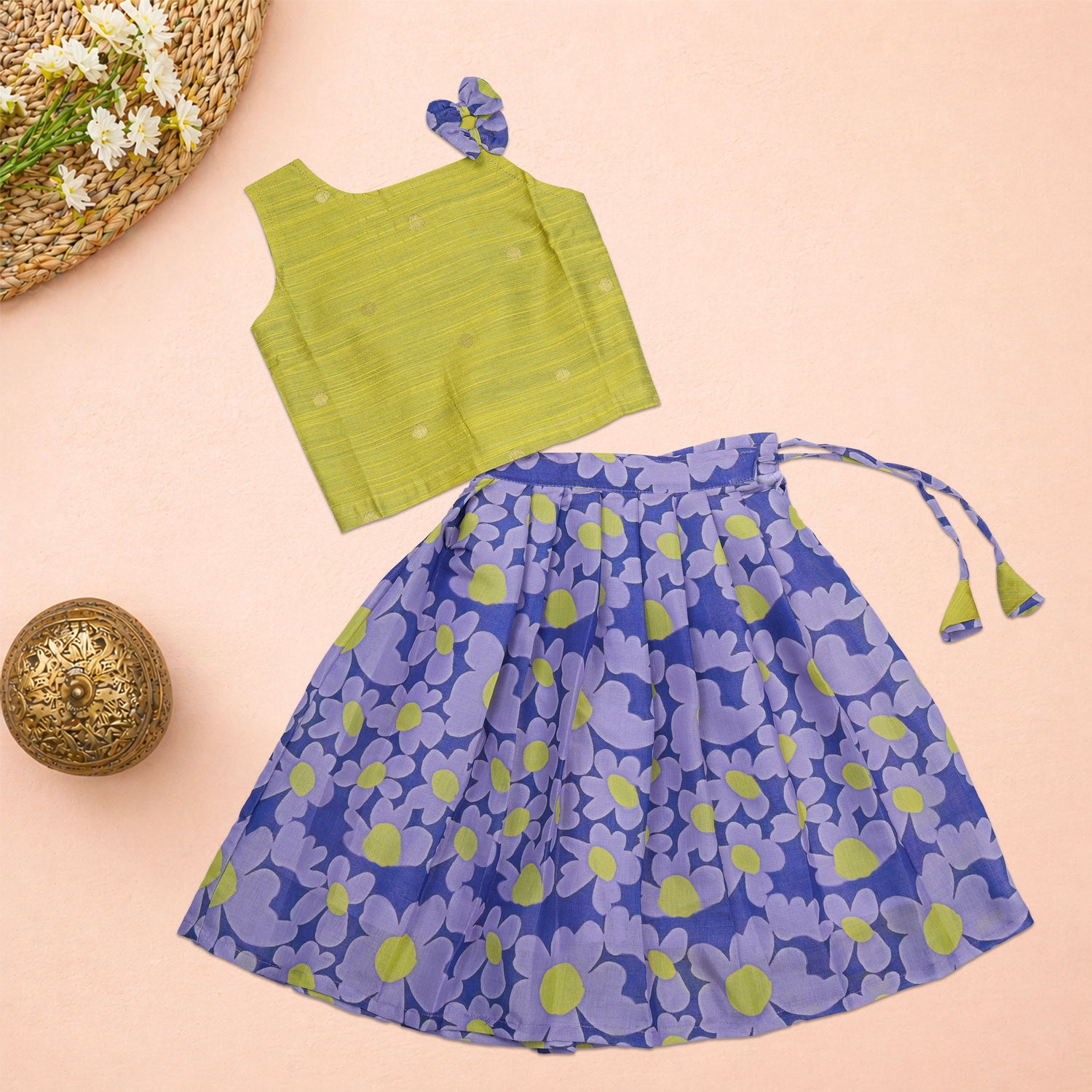 Boon Babies girls floral ethnic top and skirt set with colorful patterns, perfect for festive wear for young children.
