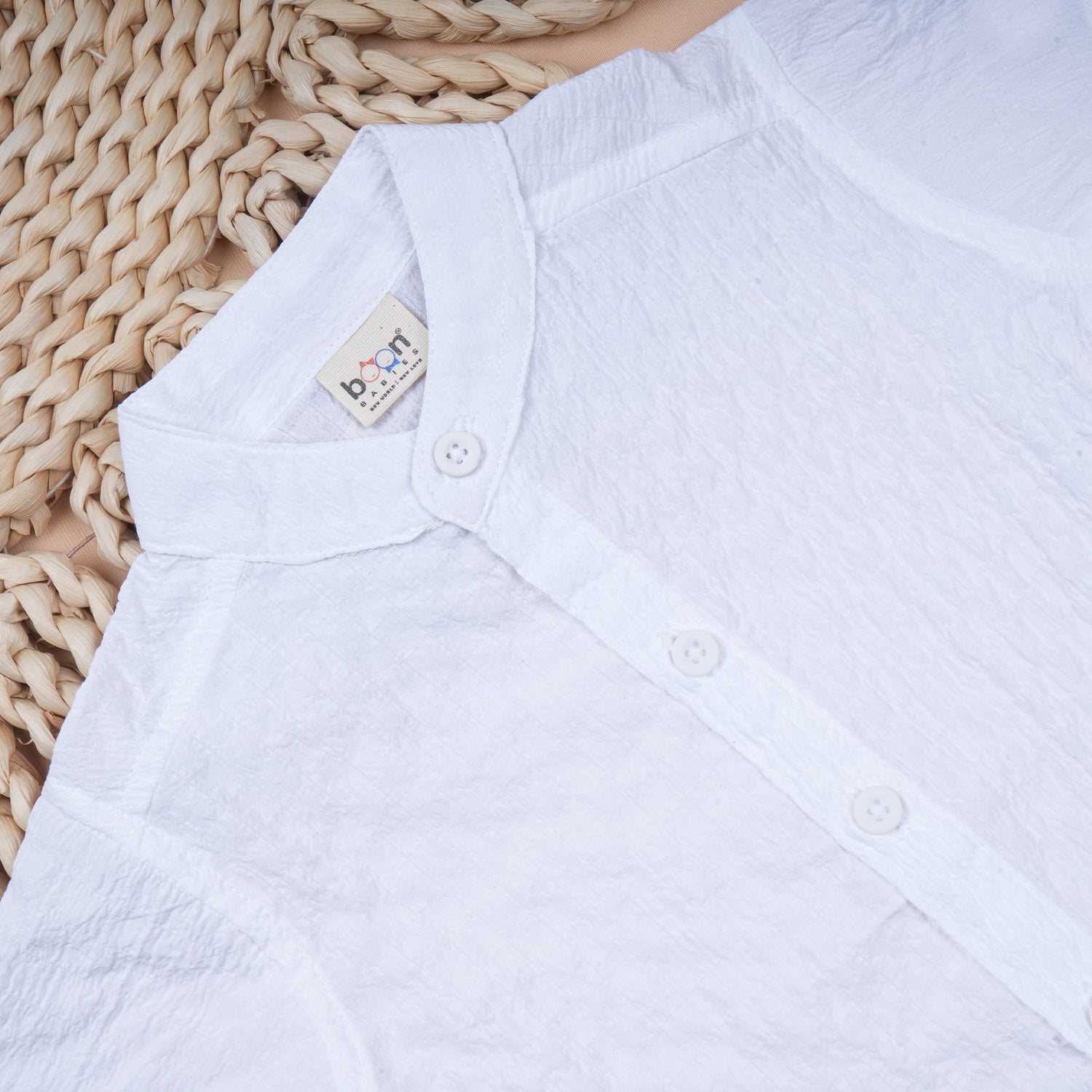 Lightweight solid popcorn shirt for boys from Boon Babies, casual polycotton shirt for kids aged 6 months to 5 years.