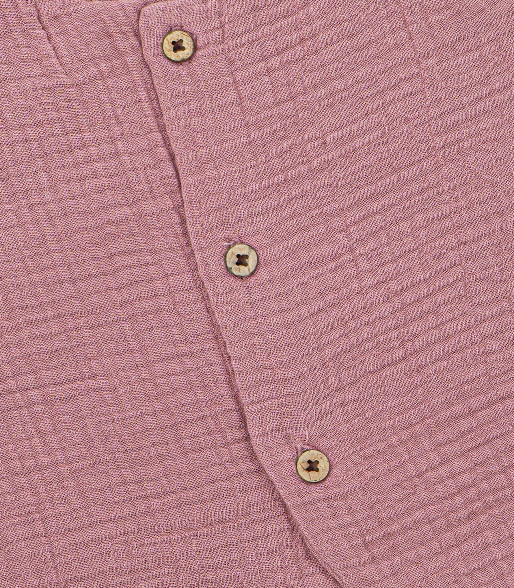 Dusty rose pink 4-layer crinkled muslin jabla with wooden buttons — super soft, airy daily wear for NB–6M.