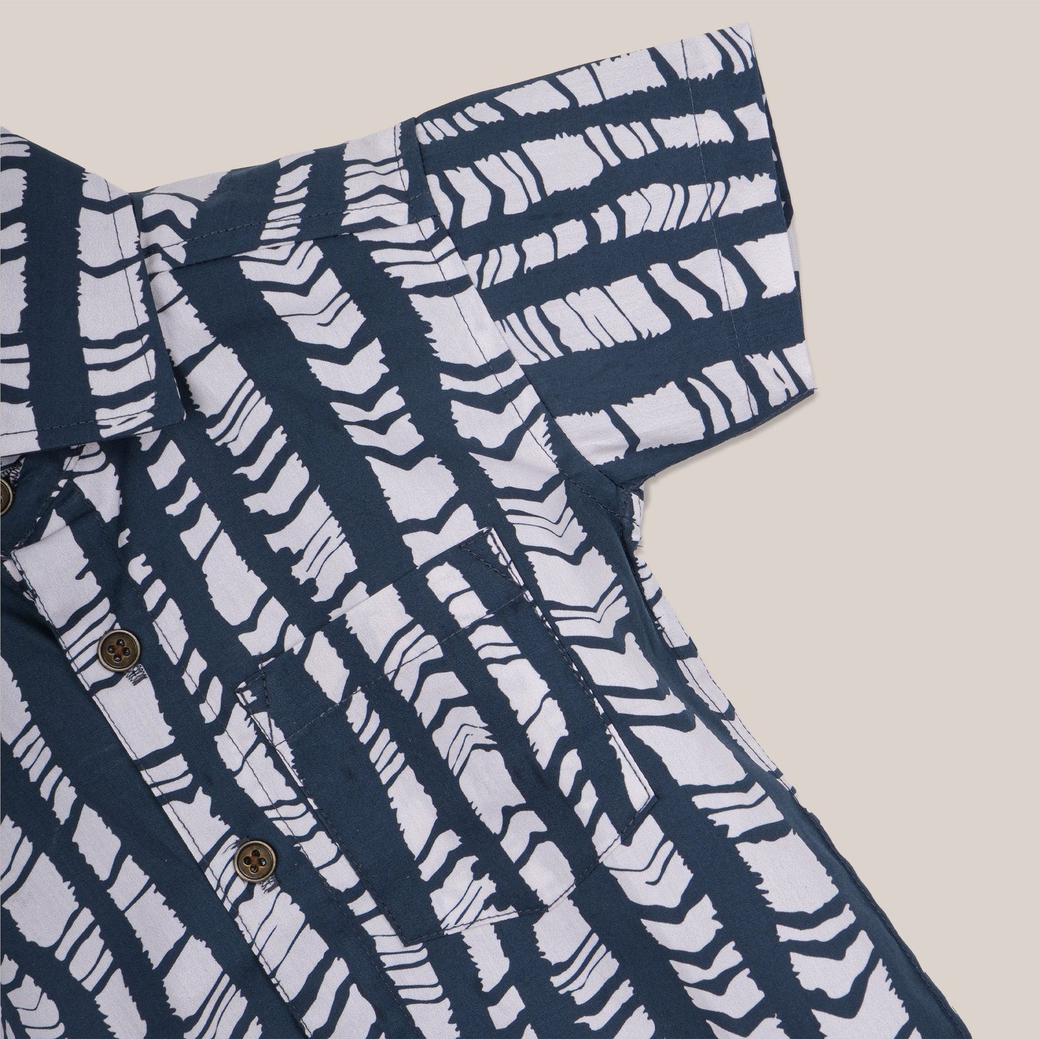 Boys Straight Collar Cotton Shirt – Navy Abstract Print Casual Wear