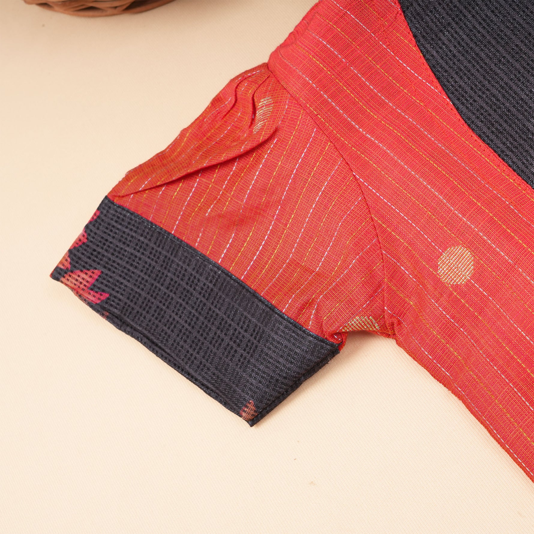 Red and black lotus ethnic skirt set for girls featuring a traditional top and skirt by Boon Babies.