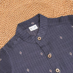 Elegant grey silk cotton shirt paired with traditional dhoti—perfect for festive and traditional occasions.