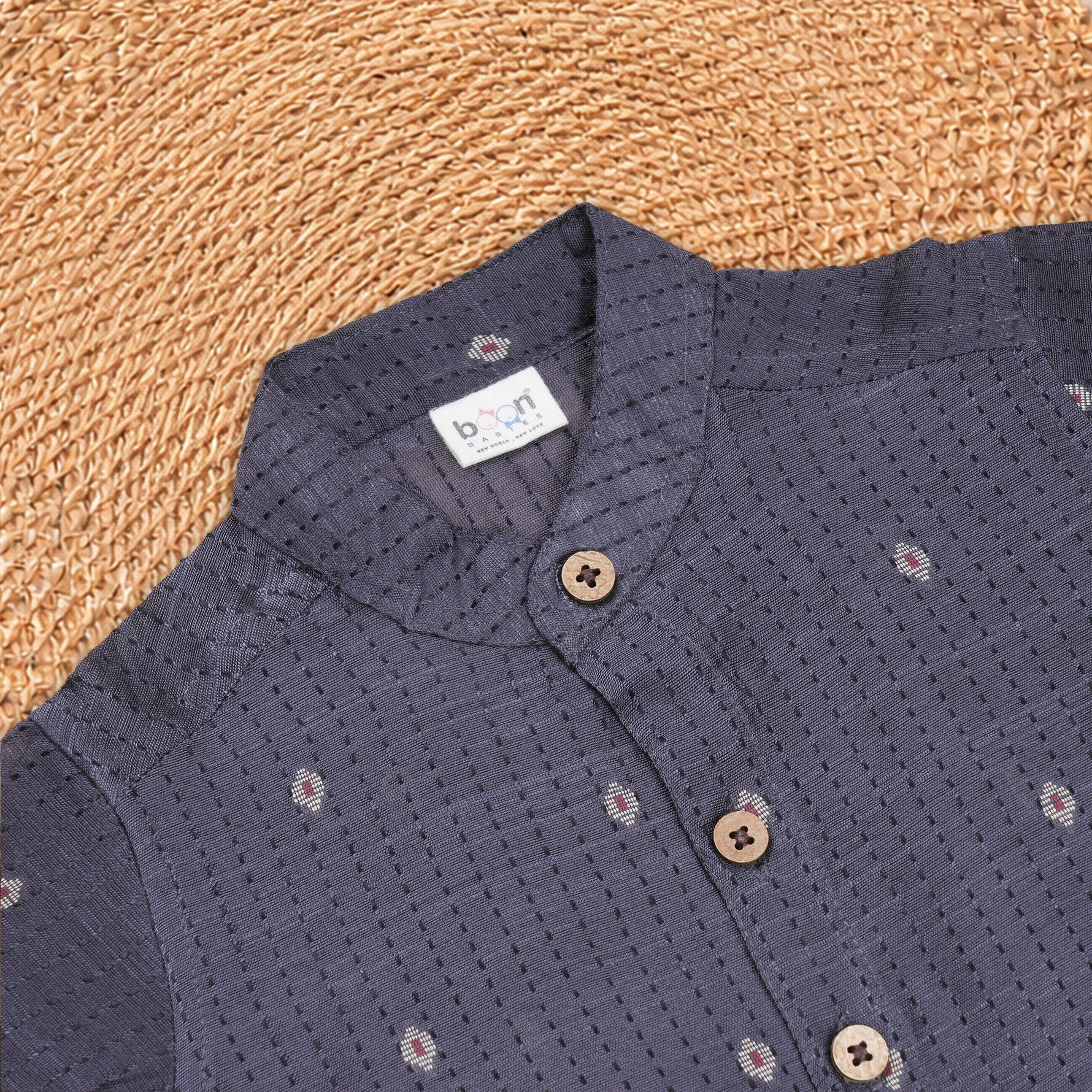 Elegant grey silk cotton shirt paired with traditional dhoti—perfect for festive and traditional occasions.