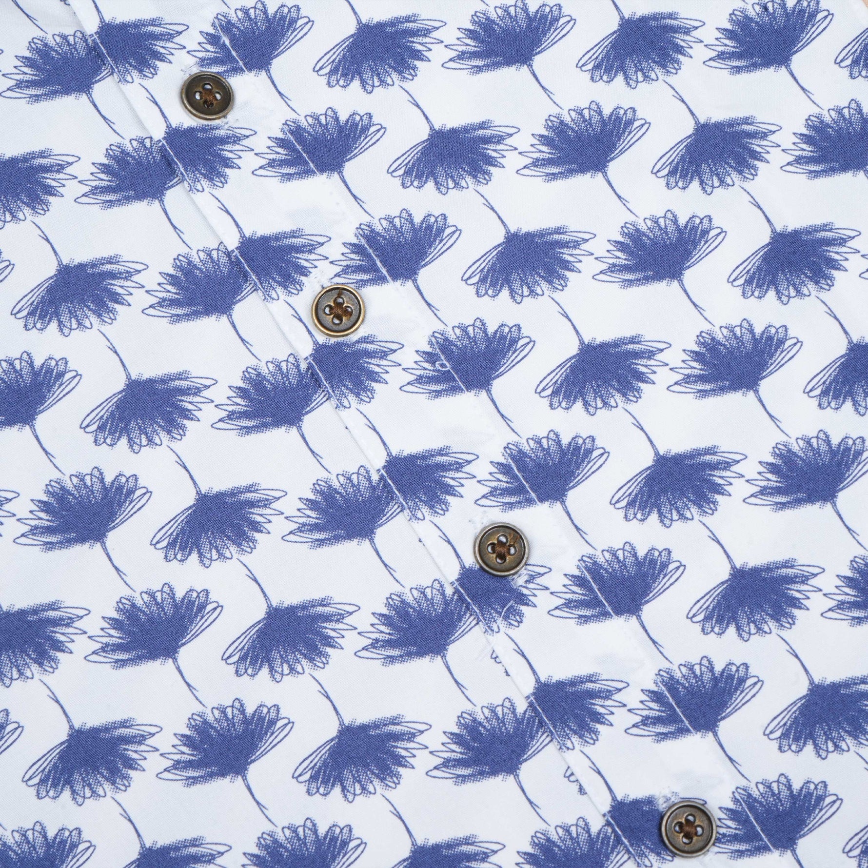 Soft cotton boys co-ord set with blue floral print, straight collar shirt and comfy shorts—perfect for casual style look and outdoor wear.