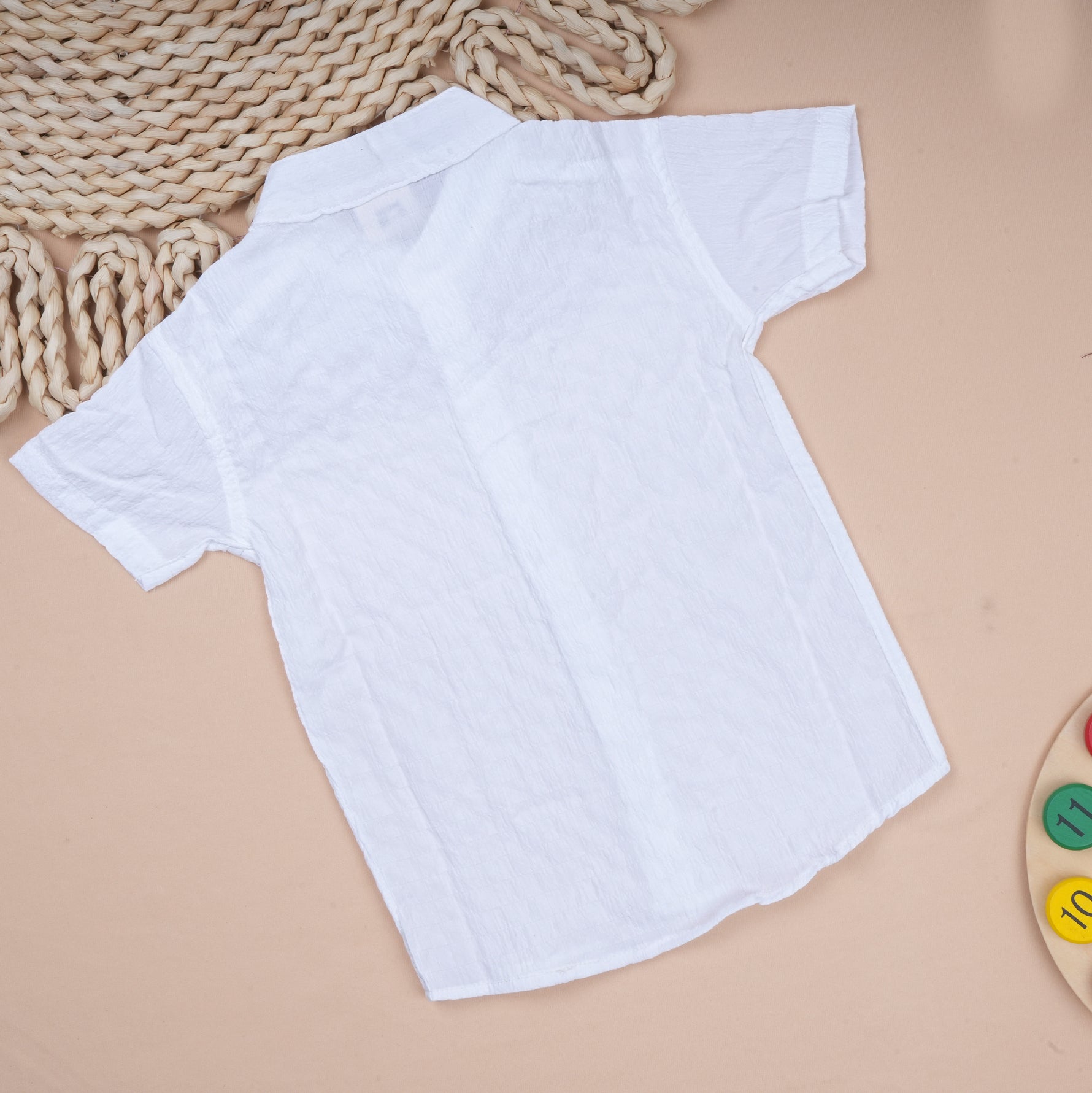Lightweight solid popcorn shirt for boys by Boon Babies, casual polycotton toddler shirt in size 6 months to 5 years.