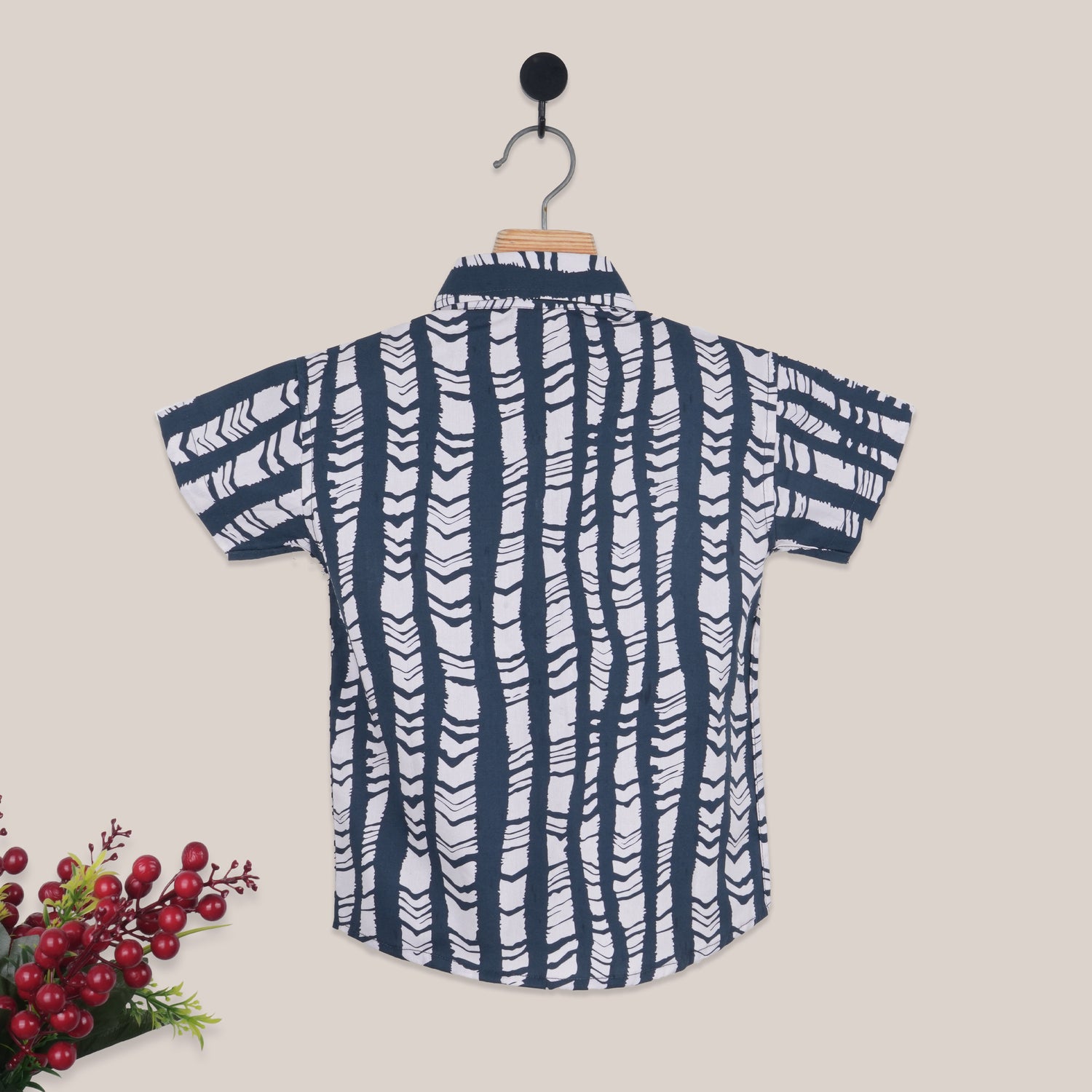 Boys Straight Collar Cotton Shirt – Navy Abstract Print Casual Wear