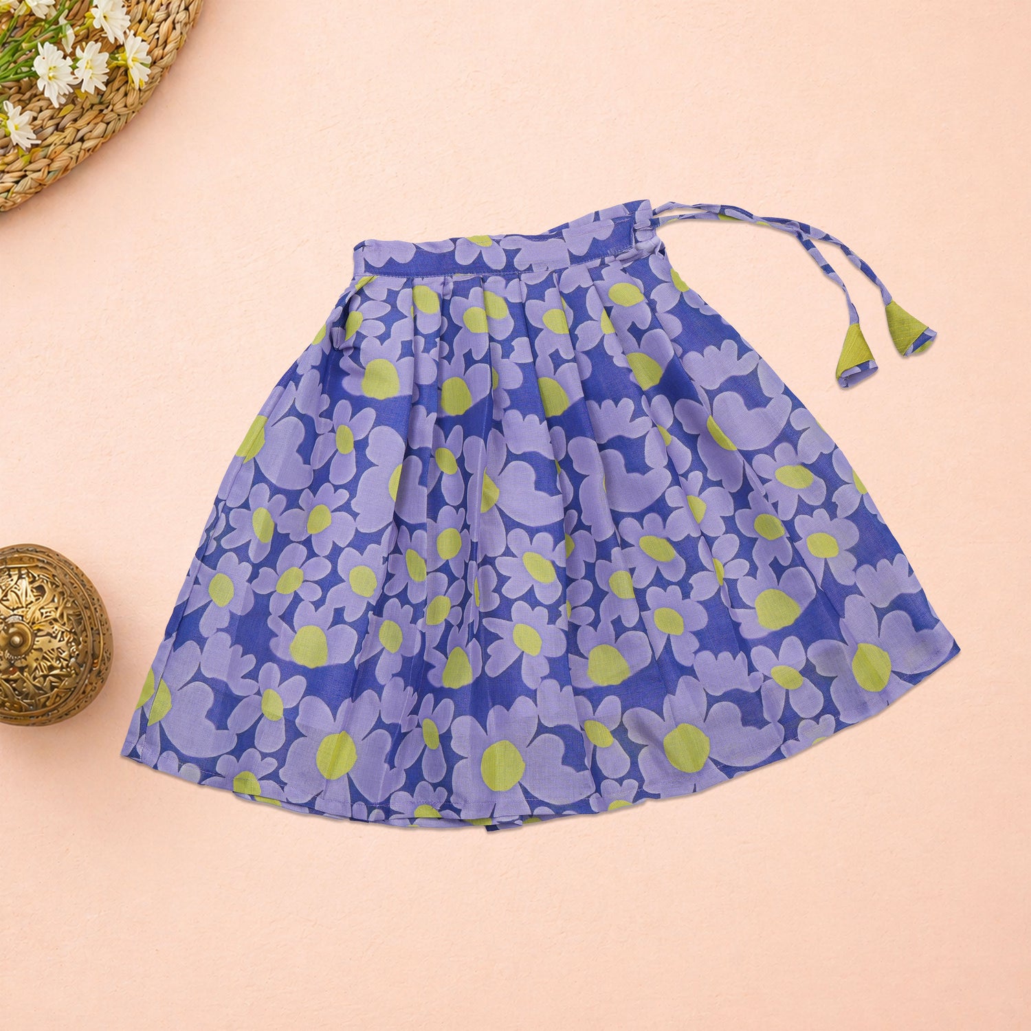 Boon Babies girls ethnic top and skirt set with floral and ethnic patterns, perfect for festive wear, shown on a young girl.