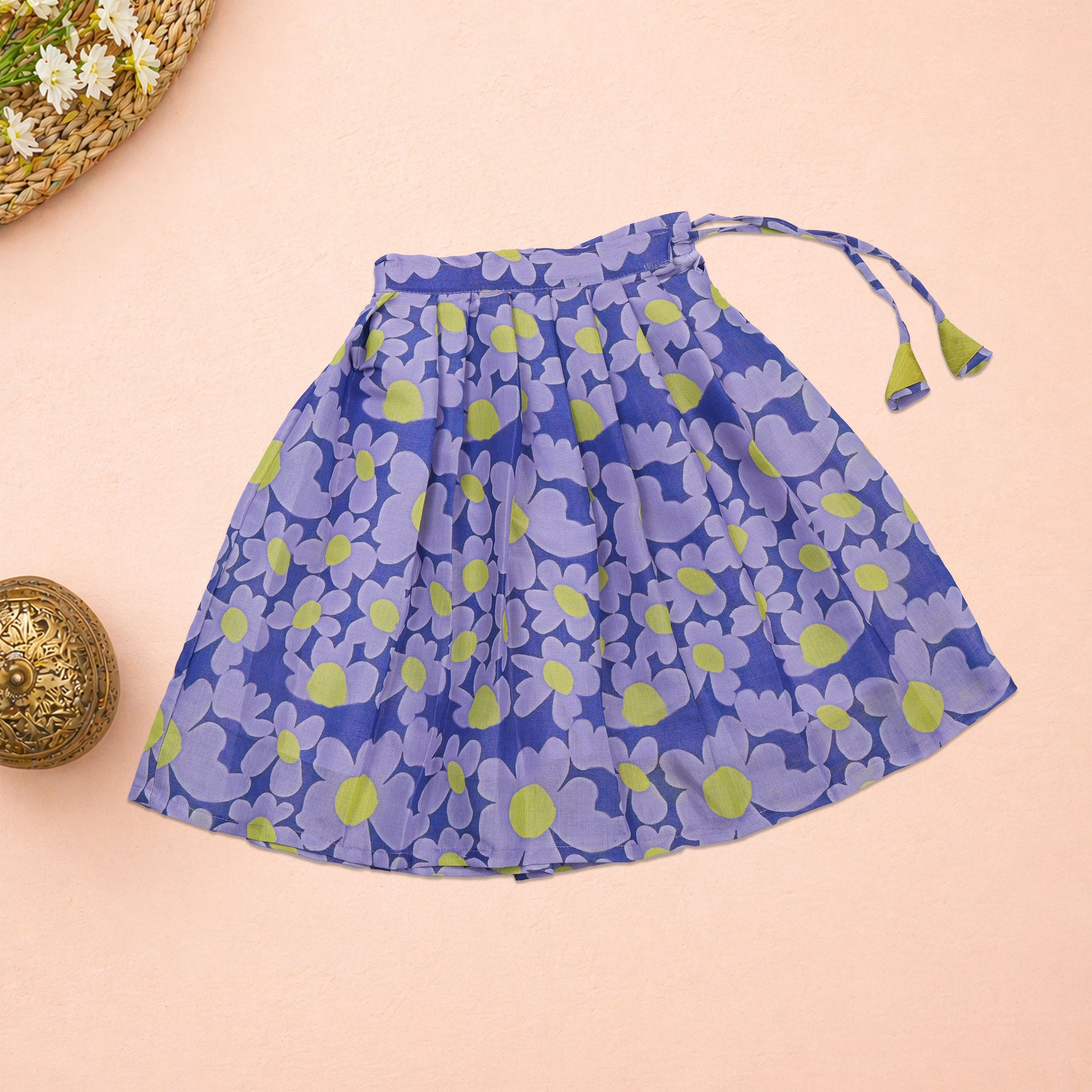 Boon Babies girls ethnic top and skirt set with floral and ethnic patterns, perfect for festive wear, shown on a young girl.