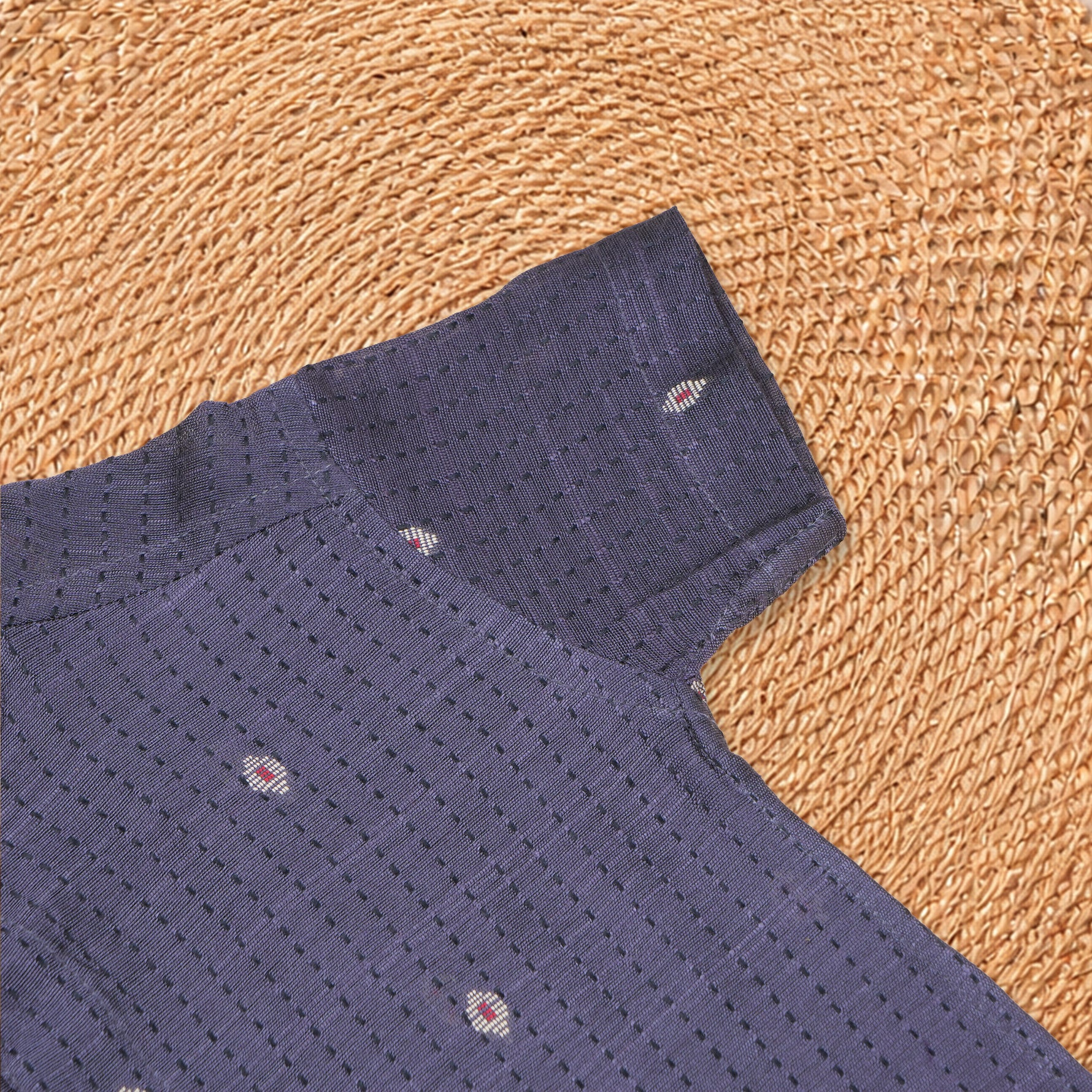Elegant grey silk cotton shirt paired with traditional dhoti—perfect for festive and traditional occasions.