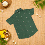 Elegant green handloom silk cotton shirt with optional dhoti, perfect for festive and traditional wear.