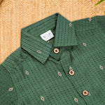 Elegant green handloom silk cotton shirt with optional dhoti, perfect for festive and traditional wear.