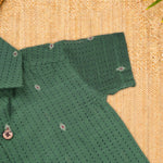 Elegant green handloom silk cotton shirt with optional dhoti, perfect for festive and traditional wear.