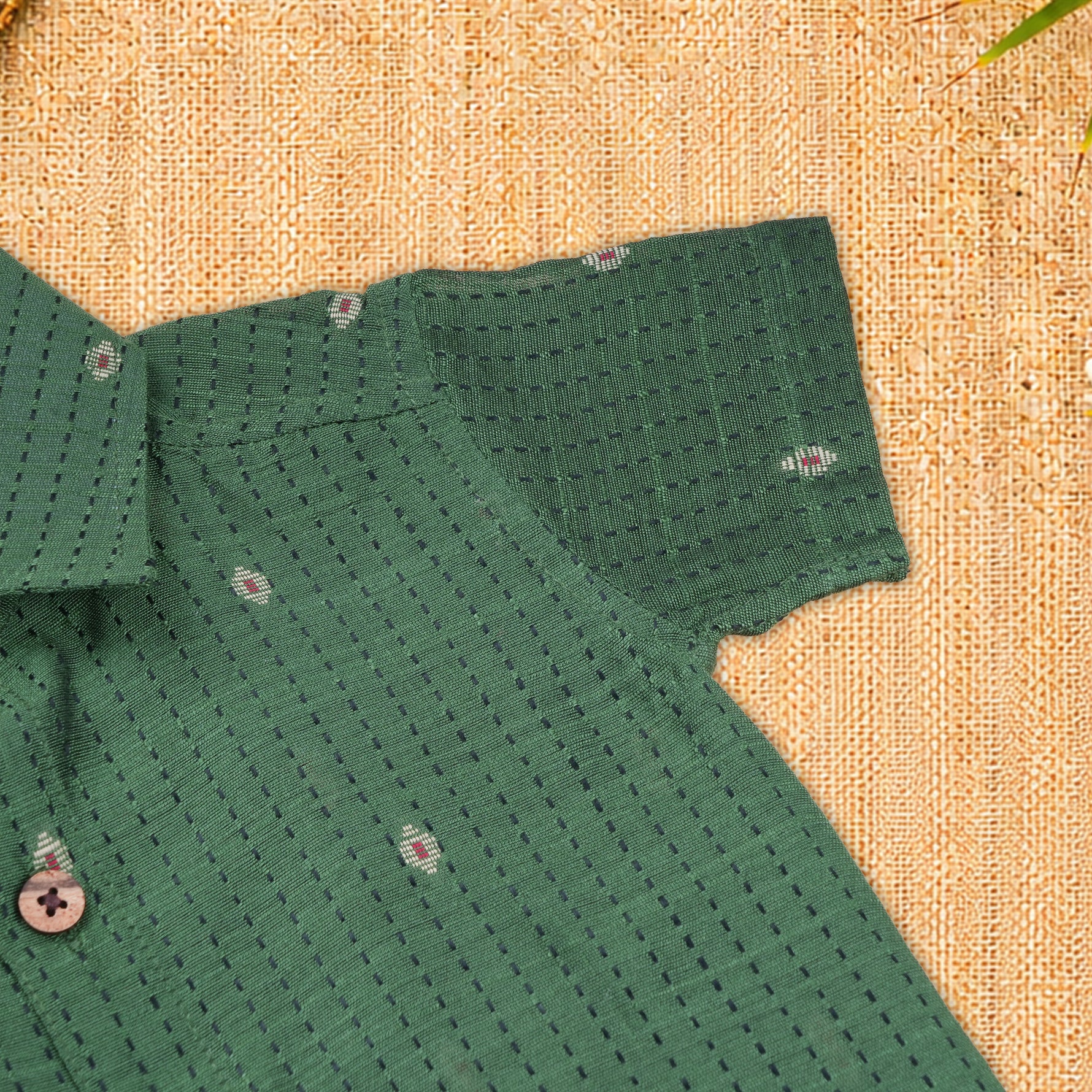 Elegant green handloom silk cotton shirt with optional dhoti, perfect for festive and traditional wear.