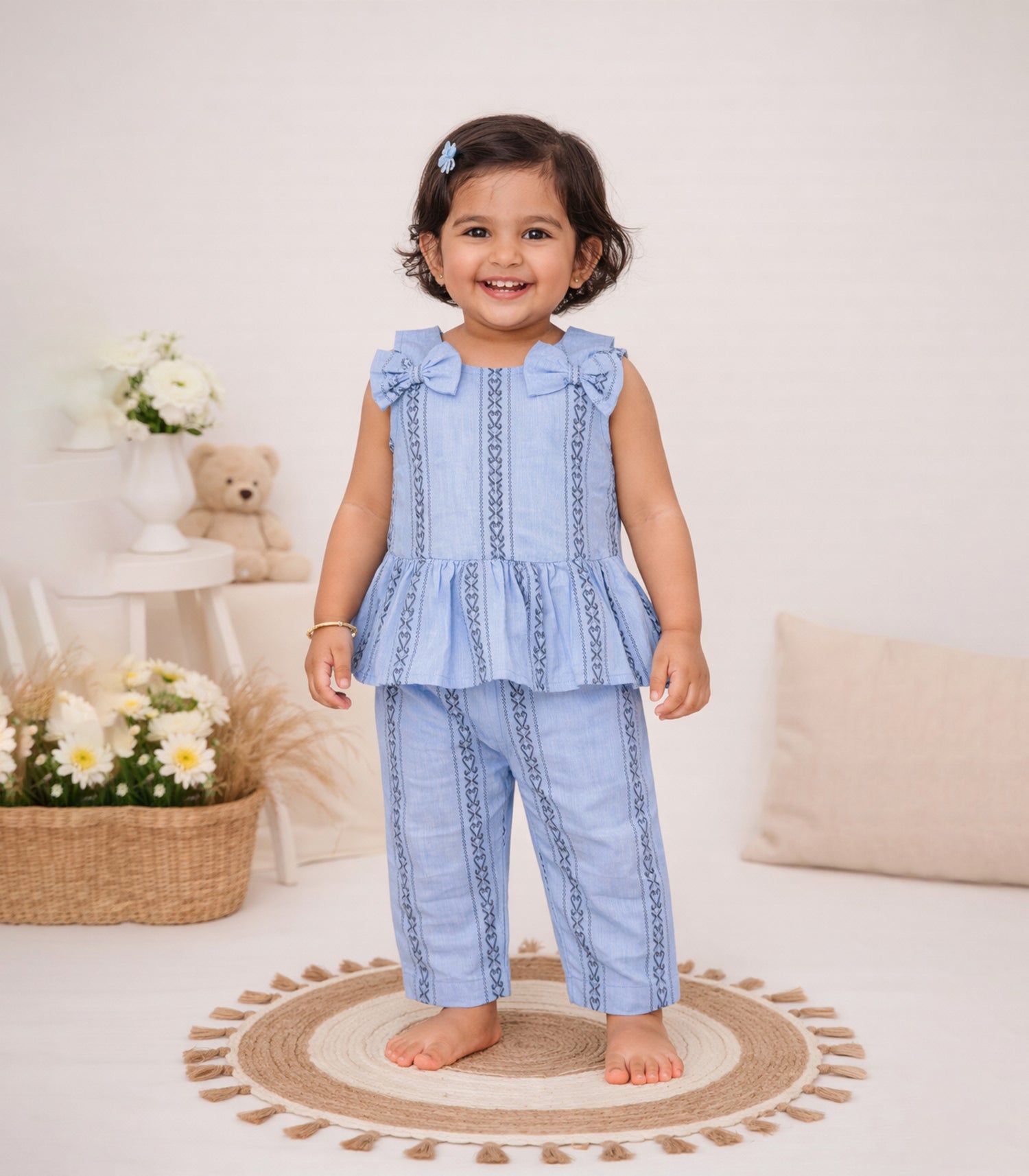 Girls Sky Blue Sleeveless Top & Pant Set