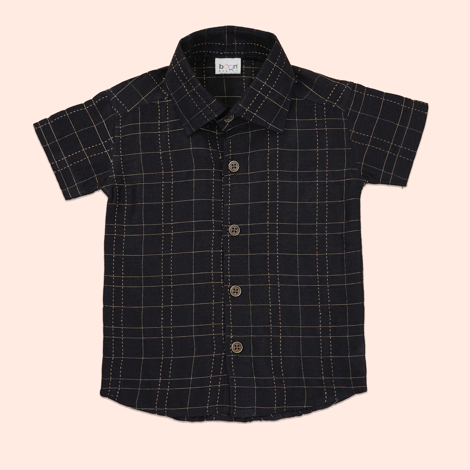 Elegant Black Silk Multi-Check Ethnic Shirt for Boys
