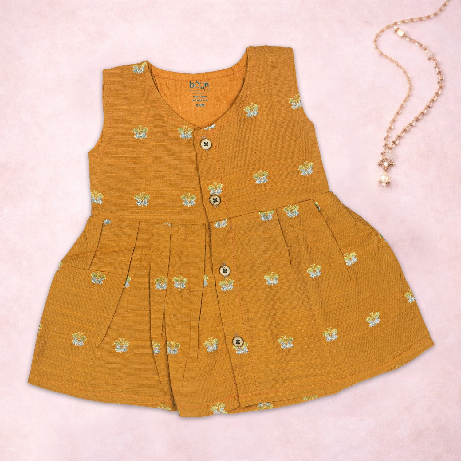 Premium Ethnic Sleeveless Frock for Baby Girls - Mustard yellow