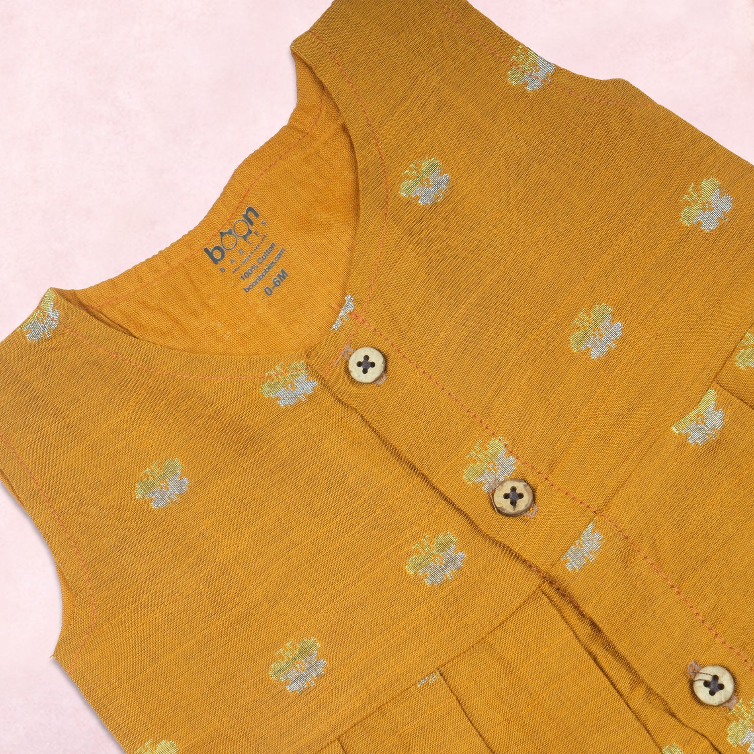 Premium Ethnic Sleeveless Frock for Baby Girls - Mustard yellow