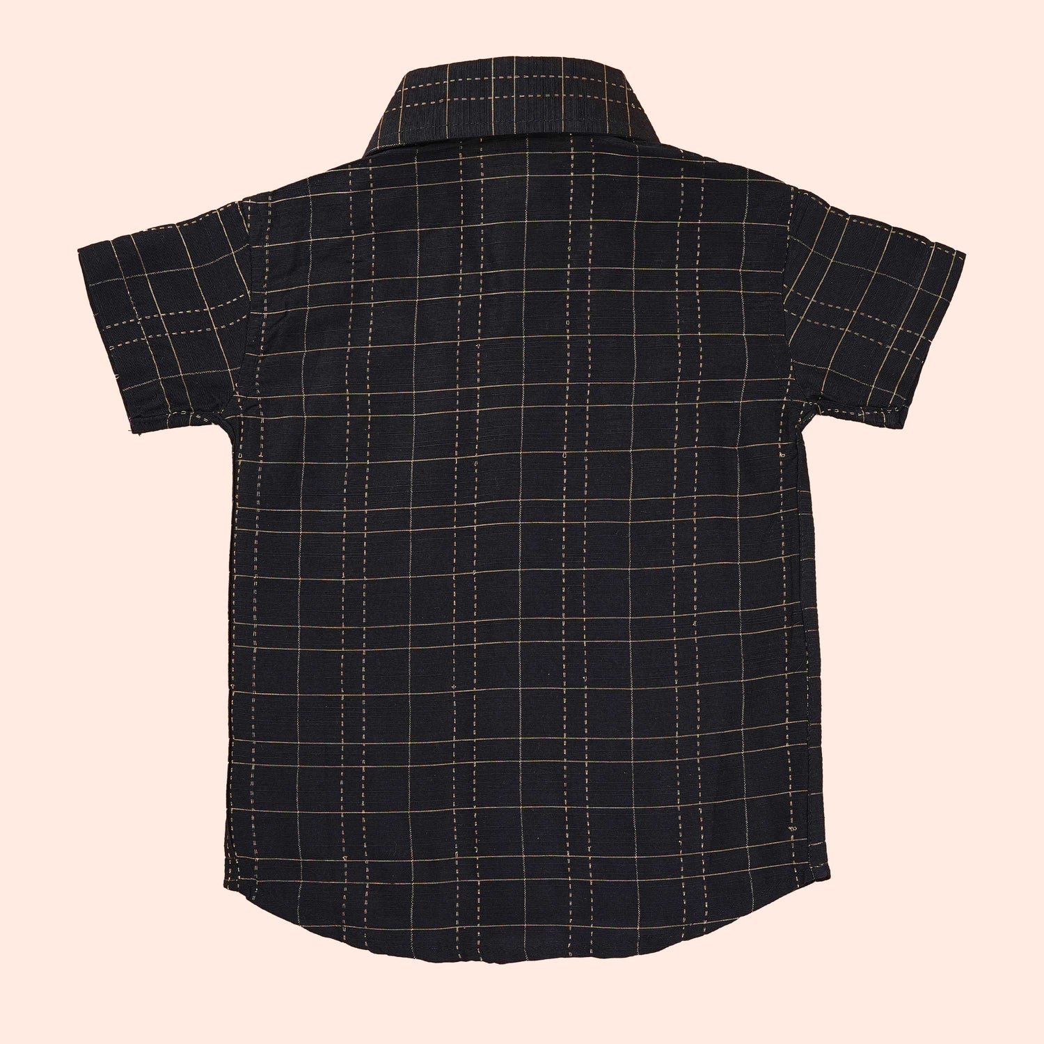 Elegant Black Silk Multi-Check Ethnic Shirt for Boys