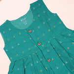Sea green Boon Babies ethnic sleeveless frock for baby girls, featuring traditional design and comfortable fabric.