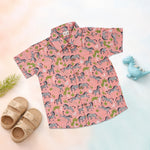 Pink Jaipur Cotton zebra print shirt and shorts set for kids from Boon Babies, featuring a straight collar and summer style.