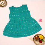 Sea green ethnic sleeveless frock for baby girls by Boon Babies, featuring traditional design and comfortable fabric.