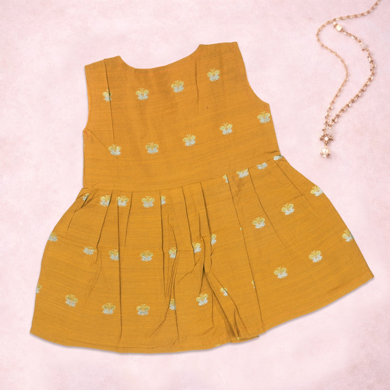 Premium Ethnic Sleeveless Frock for Baby Girls - Mustard yellow