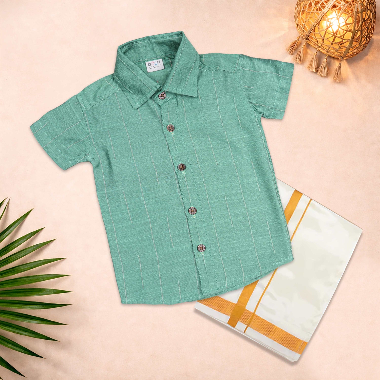 Boys Mint Green Silk Shirt & Dhoti Set – Festive Wear