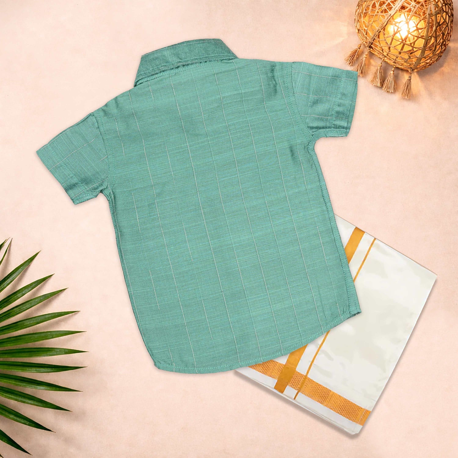 Boys Mint Green Silk Shirt & Dhoti Set – Festive Wear