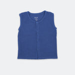 Soft navy blue crinkled muslin jabla and shorts set for babies (3–18 months), designed for breathable daily comfort.