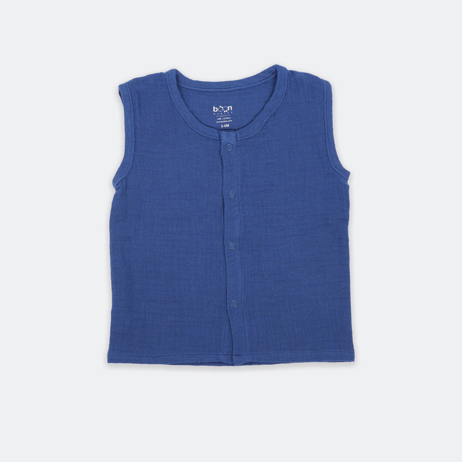 Soft navy blue crinkled muslin jabla and shorts set for babies (3–18 months), designed for breathable daily comfort.