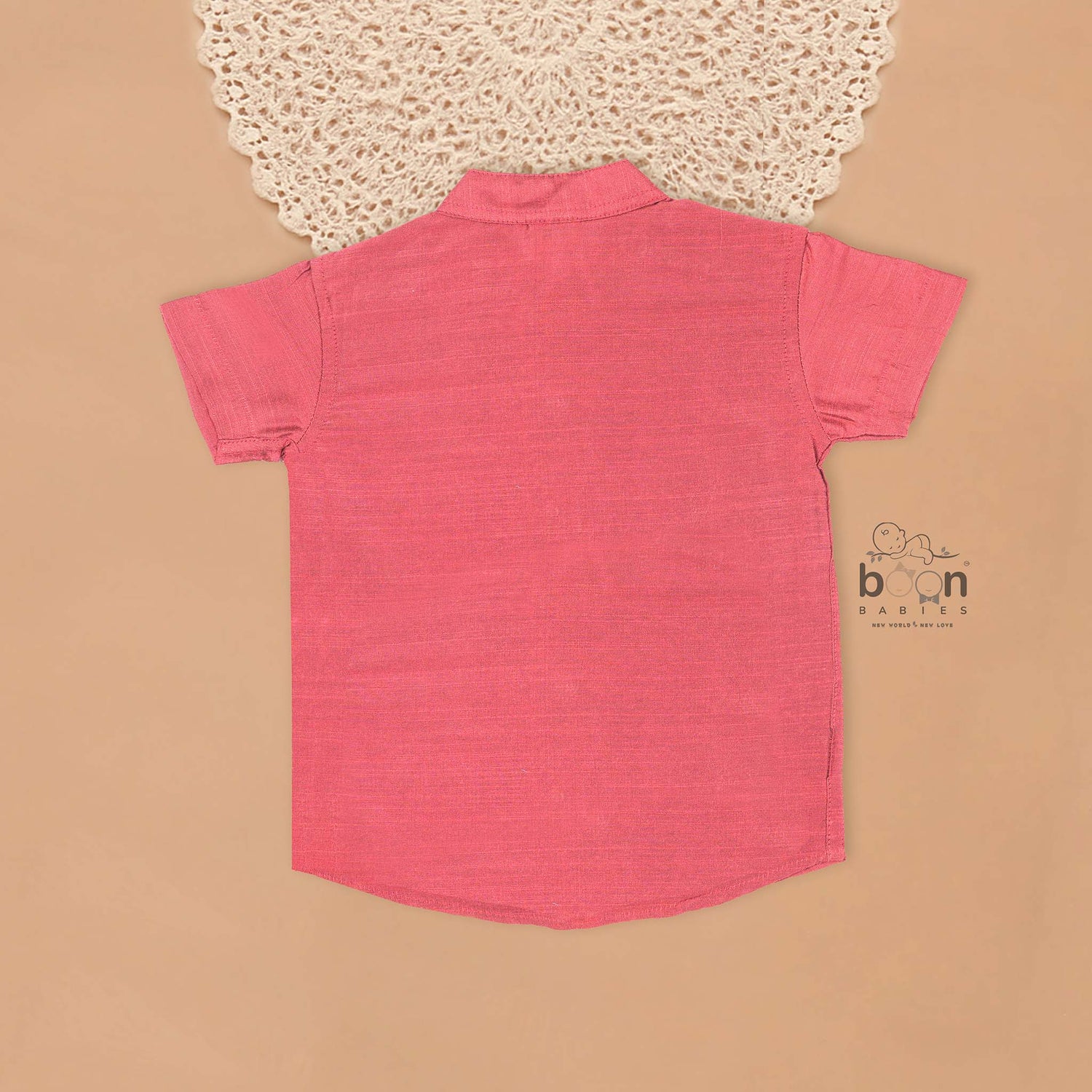 Coral Peach Silk Shirt for Boys – Ethnic Panel Style