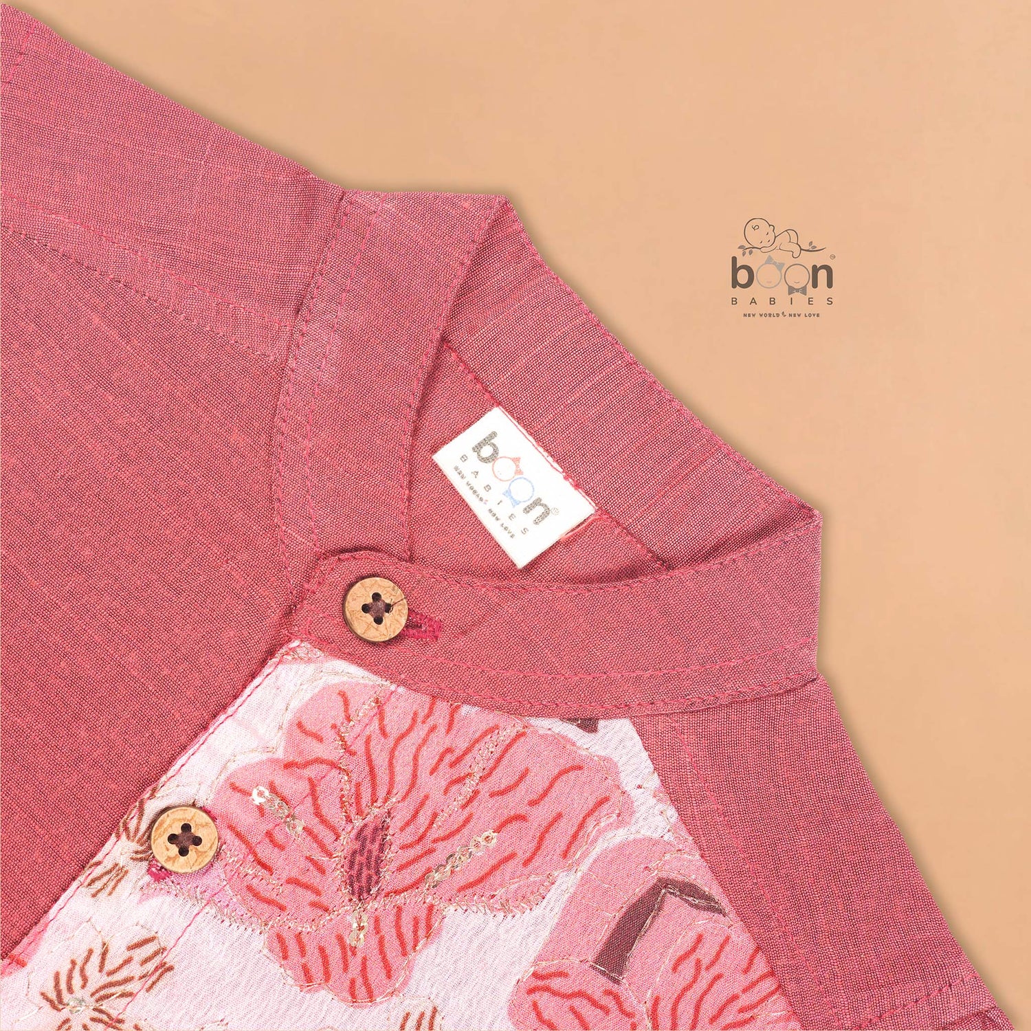 Coral Peach Silk Shirt for Boys – Ethnic Panel Style