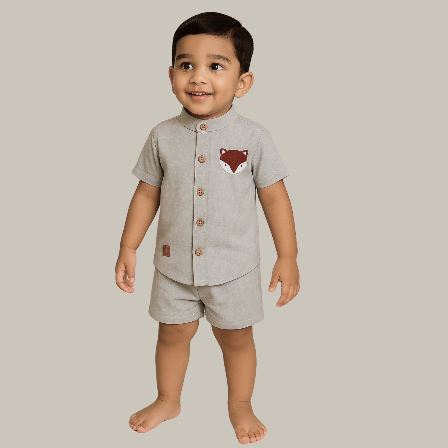 Ash Grey Muslin Shirt & Shorts – Fox Embroidery