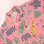 Pink Safari Print Boys Co-ord Set featuring a printed shirt with a Chinese collar and matching shorts by Boon Babies.